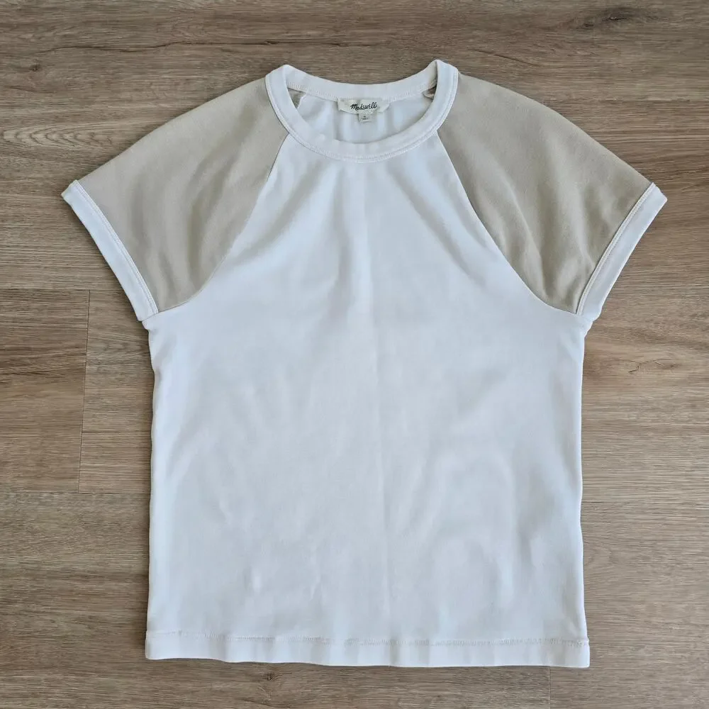 Madewell Baby Tee Beige and Tan Color Block Soft - Picture 1 of 6